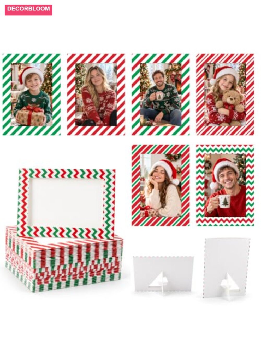 48 Pcs Christmas Paper Photo Frames 4x6 Stand Up Ornaments